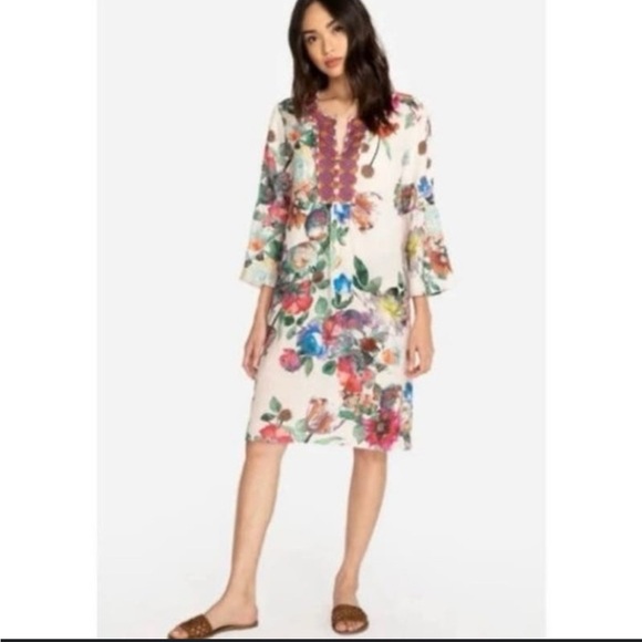 Johnny Was Dresses & Skirts - Johnny Was‎ Workshop Flare Sleeve Tunic Floral Ramie Linen Dress XS NWOT